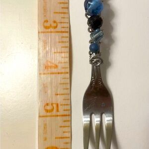 Utica Cocktail Fork Saranac with Blue Beaded Handle  Handmade Vintage